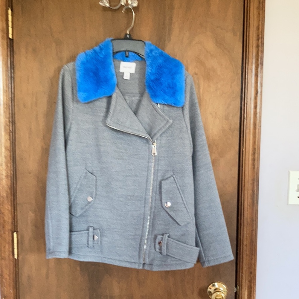 Relist 11/10❌ Nine West blue faux fur collar gray coat size S - Picture 10 of 16